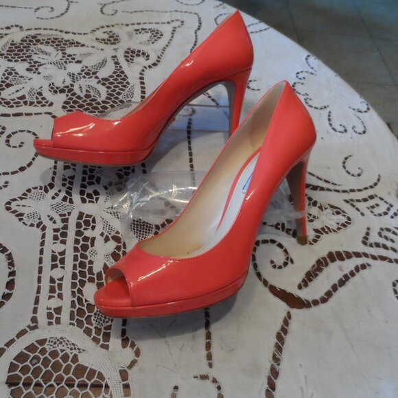 New Prada Hot Pink Calf Patent Leather Peep Toe Heeled Pumps Size 38.5B - Picture 7 of 16